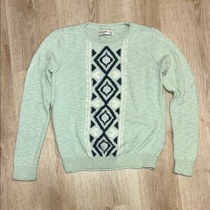 Abercrombie Kids Light Green Sweater with Navy Geometric Design 13/14 Girl’s